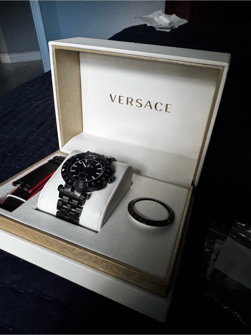 Versace Black sporty Stainless Steel Watch with Extra strap and bezel